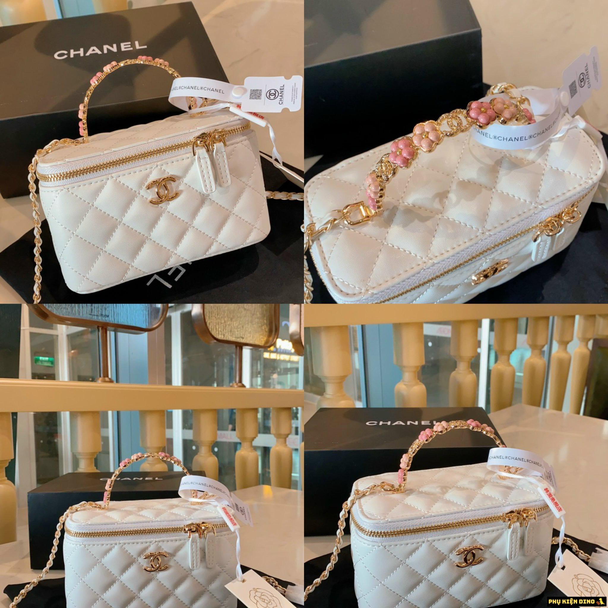 Túi Chanel Mini Vanity Top Handle Case White Lambskin Brushed Gold Hardware Túi Chanel Mini Vanity Top Handle Case White Lambskin Brushed Gold Hardware